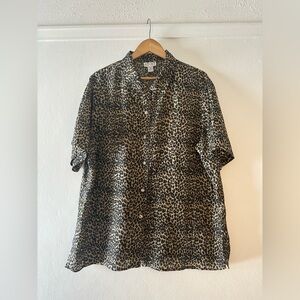 Vintage Silk Leopard Print Button Down